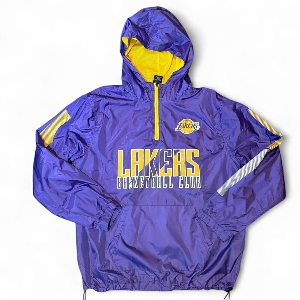 NBA Los Angelos Lakers Quarter Zip hooded windbreaker with kangaroo pouch Large
